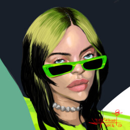 Billie Ellish digital caricature by Jerry Magni