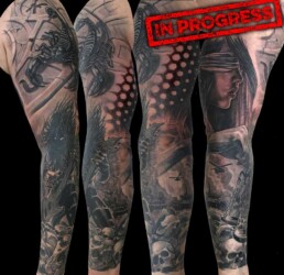 Quart seduta tatuaggio in bianco e nero
