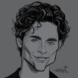 Timothée Chalamet digital caricature by Jerry Magni