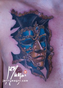 First sitting Half sleeve color tattoo, steampunk theme, gears, orchids, clock, venetian mask, black and grey. Jerry Magni Tattoo artist, Bergamo, Italy, Milano, Best tattoo Artist; Lombardy, Monza, original unique works
