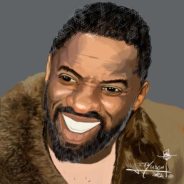 Idris Elba digital caricature by Jerry Magni