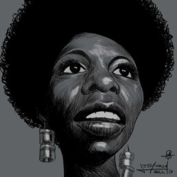 Nina Simone digital caricature by Jerry Magni