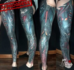 16th session of a biomech tattoo leg sleeve