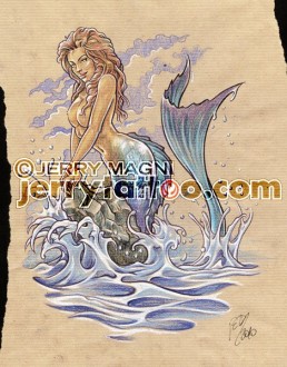 Sexy blu tail meramaid for a tattoo on a calf best tattoo artist Jerry Magni Italy