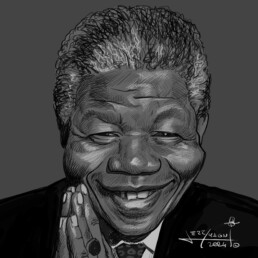 Nelson Mandela digital caricature by Jerry Magni