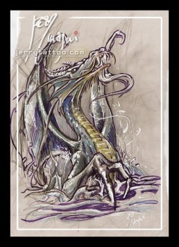 sketch for a dragon to be tattooed on calf. Jerry Magni