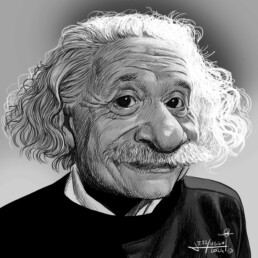 Albert Einstein digital caricature by Jerry Magni
