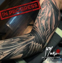 third sitting for a biomech tattoo sleeve