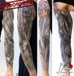 fifth sitting for a biomech tattoo sleeve