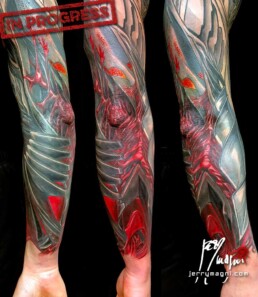 seventh sitting for a biomech tattoo sleeve