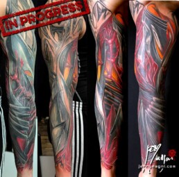 eighth sitting for a biomech tattoo sleeve