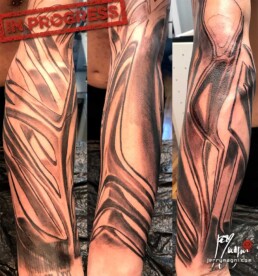 first sitting of a colour biomech tattoo sleeve