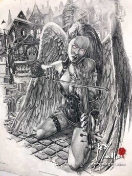 disegno in bianco e nero per tatuaggio a tutta schiena eseguito da Jerry Magni, uno dei migliori tatuatori italiani. Bergamo, Milano, Monza, Brescia, Lecco
