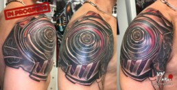 second sitting black and grey biomech sleeve
