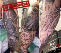 third sitting black and grey biomech sleeve
