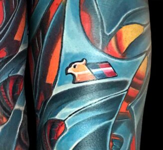 Detail of a biomech tattoo