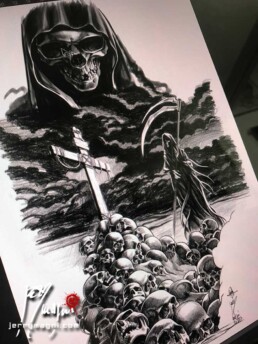 sketch for a black and grey tattoo sleeve
