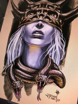 disegno di Aldrich, personaggio del video gioco Dark soul, per tatuaggio su spalla