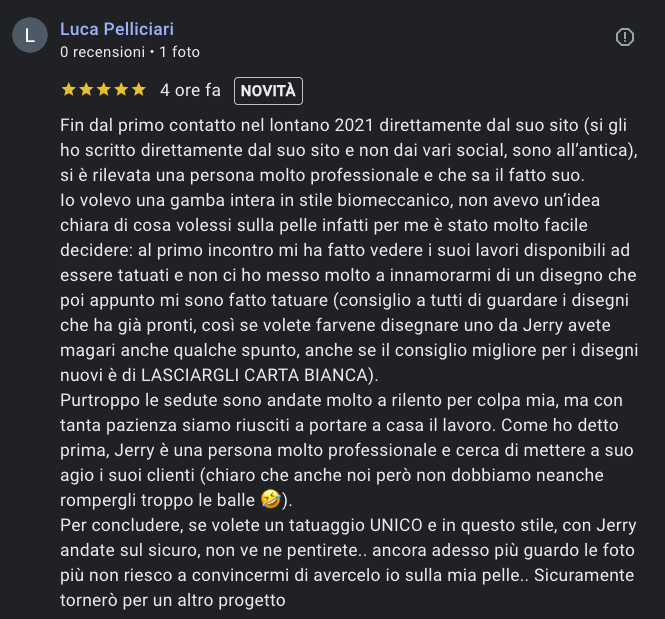 Recensione cliente.