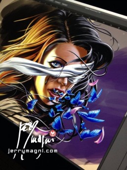 Disegno per tatuaggio polpaccio, ducati, farfalle, fiori di cileigio, lava, motore, combustione, valvole, sistema desmo, ragazza con benda, albero di ciliegio, Jerry Magni Tattoo Artist. Bergamo, Milano, Brescia, Piacenza, Mantova, Lecco, Como, miglior tatuatore, provincia, lombardia