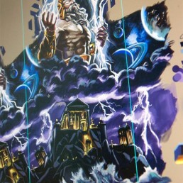 Full colour tattoo design, mythology, Zeus, Olimpus, thunderstorm, space, universe, sea storm, light, anger. Jerry Magni Tattoo Artist. Italy, Milan, Bergamo, best artist