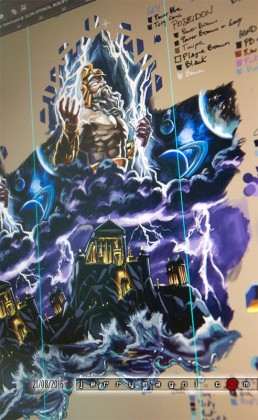 Full colour tattoo design, mythology, Zeus, Olimpus, thunderstorm, space, universe, sea storm, light, anger. Jerry Magni Tattoo Artist. Italy, Milan, Bergamo, best artist