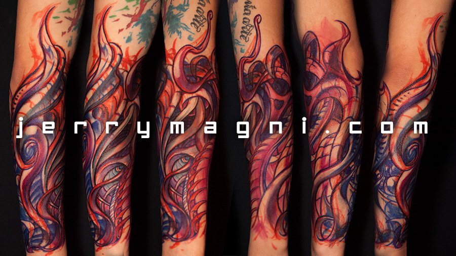 disegno a mano libera per tatuaggio astratto biomeccanico. Jerry Magni