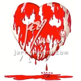 Illustazione a pennarelli su cartoncino. Cuore sanguinante. Jerry Magni. 1995