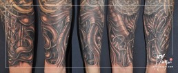Tenth sitting Black and grey biomech full sleeve tattoo, mechanical parts mixed in the flesh. Jerry Magni Tattoo Artist Italy