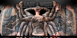 Biomech and oriental tattoo jacket, metal parts, cherry flowers and waves all over the sleeves, back and torso. Jerry Magni Tattoo Artist Bergamo, Milan, Italy