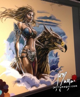 Disegno digitale a colori per tatuaggio fianco, Era e il grifone, dea dell'Olimpo, animali mitologici, divinità pagane, mitologia greco romana, disegno unico, originale. Jerry Magni Tattoo Artist. La Decima arte. Milano, Bergamo, Brescia, Como, Lecco, Monza, Varese, provincia.