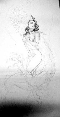 Disegno per Tatuaggio a colori a tutta manica con drago blu che si avvolge attorno al braccio tenendo tra le spire una bellissima ragazza nuda e sexy. Opera realizzata da Jerry Magni, miglior tatuatore, Bergamo, Milano, Brescia, Piacenza, Italia, Lombardia, provincia, Lugano.