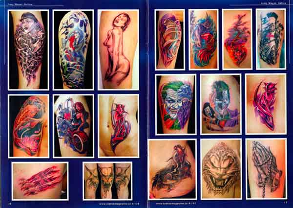 pages from scandinavian tattoo magazine featuring Jerry Magni best Italian tattoo artist Bergamo, Milano, Lugano, Lecco, Como, Brescia